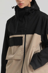 Men's Black & Khaki Asym-Zip Utility Pocket Waterproof Snow Jacket